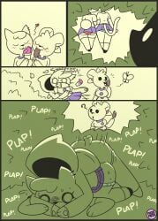 anthro clothed clothing comic covering covering_mouth dessert domestic_cat eating felid feline felis female food gag gagged group heart_symbol hi_res ice_cream lagomorph leporid male male/female mammal missmess orientation_play panties panties_down partially_clothed rabbit rape school_uniform sex stealth_sex trio underwear underwear_down uniform