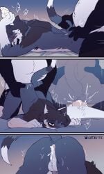 absurd_res anal anal_sex anthro anthro_on_anthro anthro_penetrated anthro_penetrating anthro_penetrating_anthro artist_name backsack balls bear black_body black_fur blush bodily_fluids catkitte colored comic cum cum_from_ass cum_in_ass cum_inside doggy_style domestic_cat duo exclamation_point felid feline felis fingers from_behind_position fur genital_fluids genitals giant_panda grey_body grey_fur hands_on_hips heart_symbol hi_res humanoid_hands interspecies male male/male male_penetrated male_penetrating male_penetrating_male mammal nude_anthro nude_male one_eye_closed open_mouth overweight overweight_anthro overweight_male pained_expression painful_penetration pandad_(catkitte) penetration penile penile_penetration penis_in_ass perineum raynn_(catkitte) sex speech_bubble tail text white_body white_fur