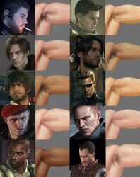 albert_wesker armpit_hair armpits bara barry_burton biceps body_hair capcom carlos_oliveira character_sheet chart chris_redfield gay hairy hairy_armpits jack_krauser jake_muller josh_stone lemoni3 leon_scott_kennedy luis_sera male male_only multiple_boys multiple_males piers_nivans resident_evil shaved_armpit sweat yaoi