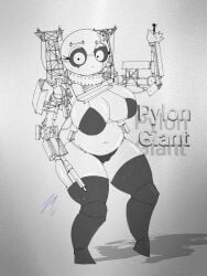 big_ass big_breasts mechanical_arm original_character playful_expression robot robot_girl screen_head tb_land thigh_high_socks