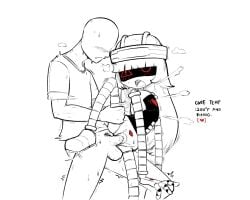 1boy 1girls doll_(murder_drones) eye_patch eyepatch female glitch_productions heart heart_eyes hearts_around_head male mercurialmorose murder_drones murder_drones_x_humans one_leg_up red_eyes robot robot_girl sex sex_with_robot straight tagme thrust thrusting white_void