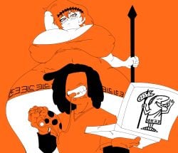 big_cleopatra eating_food little_caesars lori_loud nickelodeon nicktoons oc orange_background pizza pizza_box simple_background size_difference spear taller_female the_loud_house thick thick_thighs weapon weener72 wide_hips