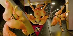 2:1 advertisement anthro ass bandai_namco big_breasts big_butt breasts butt_focus digimon digimon_(species) emapaprich-nsfw female hi_res looking_at_viewer nude posing_for_picture presenting presenting_hindquarters renamon solo