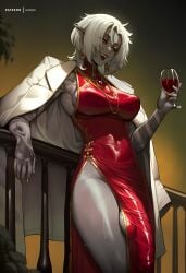 1futa absurd_res absurdres against_railing ai_generated alcohol althaean arm_tattoo big_penis breasts bulge china_dress coat coat_on_shoulders colored_skin covered_navel covered_penis cup dark_elf dickgirl dress drinking_glass earrings elf erection erection_under_clothes fingernails futa_only futanari grey_skin holding holding_cup huge_balls huge_cock impossible_dress jacket jewelry large large_breasts large_penis leg_tattoo lips lipstick long_penis long_pointy_ears makeup medium_hair nail_polish necklace no_panties original_character parted_lips penis penis, penis_to_the_knees pointy_ears poney railing red_dress red_eyes red_lips short_hair side_slit sideboob sleeveless sleeveless_dress smile solo standing sweat tattoo testicles thick_penis veins veylara_(althaean) white_coat white_hair wine wine_glass yellow_nails