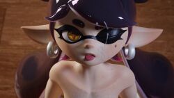 3d beauty_mark callie_(splatoon) cum_on_cheek cum_on_eye cum_on_face female female_only freckles humanoid light-skinned_female light_skin looking_at_viewer nintendo nude orange_eyes pierced_ears piercings pointy_ears splatoon squid_humanoid tongue_out verysleepykat