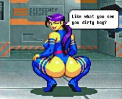 ai ai_art ai_generated ass big_ass big_booty big_butt booty bubble_ass bubble_butt chat_bubble female female_only marvel marvel_vs._capcom marvel_vs._capcom_2 pixel_art posing posing_for_the_viewer psylocke thick_thighs wide_hips x-men