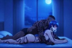 1girl1boy ai_generated ass breasts busujima_saeko cheating cucked cucked_by_bully dark-skinned_male duo female highschool_of_the_dead holding_partner impregnation interracial kissing long_hair male ntr saeko_busujima snake_tattoo sound suspended suspension tagme tattoo tongue_kiss video