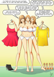 1girls access accessworld argument blue_eyes braces breasts conjoined dialog dress female female_focus female_only high_heels infiniteapple infinitepineapple multi_breast multi_genitalia multi_head multi_leg multi_limb multi_pussy panties pussy shirt shoes solo solo_focus