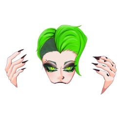 black_fingernails fellatio green_hair implied_cunnilingus implied_fellatio implied_oral invisible_partner long_fingernails negative_space_cunnilingus_(meme) oral oral_sex szycrotic tagme tagme_(artist) white_body yuri
