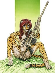 2015 anthro cheetah feline female gun mammal ranged_weapon rifle shinigamigirl smile sniper_rifle solo weapon