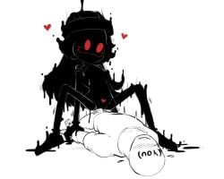 1boy 1girls cowgirl_position doll_(murder_drones) eye_patch eyepatch female glitch_productions heart heart_eyes hearts_around_head male mercurialmorose murder_drones murder_drones_x_humans red_eyes robot robot_girl sex sex_with_robot straight tagme thrust thrusting white_void