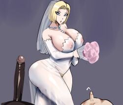 android_18 blonde_hair blue_eyes cheating_wife cuckold dark-skinned_male dragon_ball dragon_ball_super dragon_ball_z gtsn17 huge_ass interracial jeans krillin kuririn marriage netorare ntr penis_size_difference premature_ejaculation raceplay showing_off small_penis small_penis_humiliation sph wedding_dress wide_hips