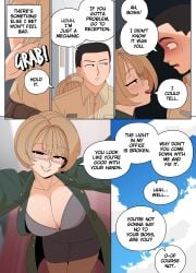 1girls big_breasts black_stockings cleavage_cutout cleavage_window comic disguise ellie_skinsuit ellie_skinsuit_seven english_text femal glasses impersonation imposter impunderneath original original_character page_47 possessed possession seduced seductive seductive_eyes seductive_look seductive_smile short_hair squinted_eyes stockings story tempting
