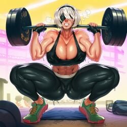 1girls 2d abs ai_generated ass big_ass big_breasts big_butt big_thighs black_blindfold black_gloves black_hairband black_sports_bra blindfold breasts cameltoe cleavage clenched_teeth covered_nipples dumbbell exercise female female_only fingerless_gloves gloves gym hairband huge_breasts large_ass large_breasts large_butt large_thighs mole mole_under_mouth muscles muscular muscular_female navel nier:_automata nipple_bulge nipples nipples_visible_through_clothing onilapper pants puffy_nipples shoes short_hair sneakers solo solo_female sports_bra spread_legs squatting sweat sweatdrop teeth thick_ass thick_butt thick_thighs thighs tight_clothes tight_pants weightlifting weights white_hair yoga_pants yorha_2b