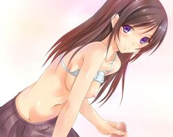 bare_shoulders blush bra bra_lift breasts brown_hair censored female handjob jpeg_artifacts konimaru lingerie long_hair my_little_sister_can't_be_this_cute nipples ore_no_imouto_ga_konna_ni_kawaii_wake_ga_nai penis purple_eyes skirt smile underwear