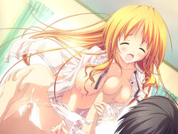 blush breast_grab breasts censored cum cum_inside game_cg cowgirl_position hoshizora_e_kakaru_hashi long_hair open_mouth sex source_request tsurusaki_takahiro