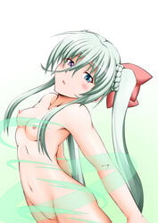 blue_eyes blush blushing blushing_at_viewer breasts color einhart_stratos female flat_chest green_hair heterochromia horny horny_female lyrical_nanoha mahou_shoujo_lyrical_nanoha mahou_shoujo_lyrical_nanoha_vivid medium_breasts nipples nude purple_eyes solo tied_hair twintails