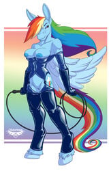 anthro areola big_breasts breasts clothes cutie_mark equine erect_nipples female friendship_is_magic hair horse multicolored_hair my_little_pony nipples notorious84 pegasus pony pussy rainbow_dash_(mlp) rainbow_hair smile straight_hair tight_clothes whip wings