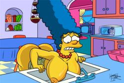 animated big_ass big_breasts blue_hair bouncing_breasts breasts canonical_scene embarrassed exposed_ass exposed_breasts female female_only jiggle jiggling_ass jiggling_breasts kitchen kitchen_sink kogeikun marge_simpson milf nipples_visible_through_clothing sink solo tagme the_simpsons thong tight_clothing wardrobe_malfunction