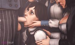 1boy 3d 4girls animated assisted_fellatio bi_domination bioshock bioshock_infinite blue_eyes booker_dewitt breasts brown_hair choker cleavage clothed_sex clothing daughter deepthroat elizabeth_comstock faceless_female faceless_male father father_and_daughter fellatio femsub forced forced_oral fugtrup hand_on_head human incest irrumatio light-skinned_male light_skin looking_up multiple_females multiple_girls offscreen_character offscreen_male oral parent short_hair source_filmmaker standing straight suit sехual testicles