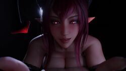 1boy 1girls 3d ambiguous_penetration animated big_breasts breasts breasts_out breasts_pressed_against_partner cowgirl_position demon_girl demon_horns female female_focus female_on_top female_penetrated glowing_eyes implied_penetration large_breasts lazyprocrastinator long_hair no_sound nude nude_female original panties_aside pov red_hair riding riding_penis sex sinia squished_breasts succubus tagme video