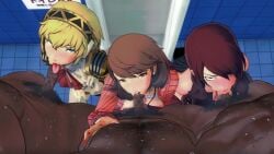3girls 3girls3boys aigis_(persona) bathroom big_penis blonde_female blonde_hair blowjob blowjob_face blowjob_pov blue_eyes brown_eyes brown_hair clothing dark-skinned_male dark_skin deepthroat earrings female group group_blowjob group_sex human koikatsu koikatsu_(medium) light-skinned_female light_skin loop looping_animation male memer27 mitsuru_kirijo nipples oral oral_penetration oral_sex painted_nails pale_skin persona persona_3 persona_3_reload pink_nipples pubic_hair red_hair robot robot_girl robot_humanoid schoolgirl sweat sweatdrop tagme uncensored urinal video video_game_character video_games wet yukari_takeba