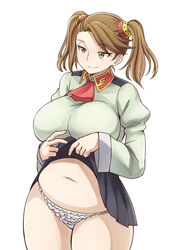 belly big_breasts blush breasts brown_hair female female_only gundam gundam_build_fighters gundam_build_fighters_try panties pas_(paxiti) plump sazaki_kaoruko solo yellow_eyes