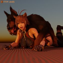 1dog 1girls 3d athletic athletic_female bestiality_kiss biceps blazblue blender blender_(artwork) blender_cycles blue_background body_sweat breasts breasts_out brown_eyes brown_hair brunette_hair canid_on_humanoid canine closed_mouth feral feral_on_female flashing happy imminent_bestiality imminent_sex imminent_zoophilia interspecies kissing large_breasts looking_down loving_it makoto_nanaya mounting muscles prone_bone saliva saliva_string saliva_trail showing_off skimpy skimpy_clothes squirrel_tail sunlight sunset sweat sweaty tagme thick_thighs thighs toned toned_female tongue tongue_out underboob watermark zoophilia