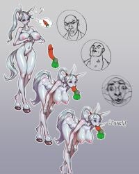 accessory anthro areola balls big_breasts bleedglaze breasts disembodied_penis duo equid equine erection fellatio female female_anthro genitals glistening glistening_breasts glistening_thighs grey_body hair_accessory hair_tie hanging_breasts he-man hi_res hooves horse huge_breasts humanoid_hands lightskin_stare male mammal masters_of_the_universe mattel monotone_body navel nipples nude nude_anthro nude_female onomatopoeia oral penile penis penis_bite pink_areola pink_nipples sequence sex solo_focus sound_effects text thigh_gap unguligrade wide_hips
