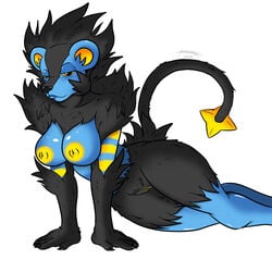 2015 anthro areola breasts female fur looking_at_viewer luxray masamaki nintendo nipples nude plain_background pokemon pokemon_(species) pussy smile solo video_games white_background