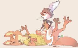 anthro bottomless canine clothed clothes clothing disney duo electrixocket female fox half-dressed judy_hopps lagomorph male mammal nick_wilde penis pussy rabbit straight zootopia