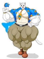 adorable buff burger first_porn_of_character flake_(omegabrawl) hat omegabrawl pie_cut_eyes thick_thighs tie white_cat white_fur wide_hips