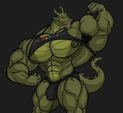 2025 abs anthro armpit_hair bara biceps body_hair briefs bulge clothing detailed_bulge dragon encorejackal genital_outline hi_res lgbt_pride lgbt_pride_month male muscular muscular_anthro muscular_male mythological_creature mythological_scalie mythology nipples pecs penis_outline pose red_eyes scalie shendu skimpy_topwear solo underwear