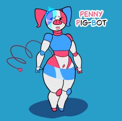 animatronic anthro domestic_pig female hi_res inkyproduction machine mammal pig pig_nose robot robot_anthro short short_stack stripper suid suine sus_(pig) twintails