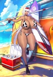 beach big_boobies big_boobs big_breasts big_tiddies big_tits big_titties blue_eyes boobies boobies_bigger_than_head boobs boobs_bigger_than_head breasts breasts_bigger_than_head caenis_(fate) caenis_(swimsuit_rider)_(fate) cow_print cow_print_bikini dark-skinned_female edit edited fate/grand_order fate/grand_order_cow_card_edits fate_(series) hourglass_figure huge_boobies huge_boobs huge_breasts huge_tiddies huge_tits huge_titties short_hair skull_crushing_thighs spear surfboard thick_thighs thighs tiddies tiddies_bigger_than_head tits tits_bigger_than_head titties titties_bigger_than_head white_hair