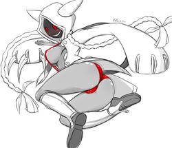 2015 absurdres animal_hood ass blazblue blonde_hair braid breasts cameltoe cat_hood cat_tail claws covered_nipples dark-skinned_female dark_skin fatelogic female grin highres hood hoodie jumping large_breasts leg_warmers long_hair looking_at_viewer low-tied_long_hair no_bra panties red_eyes red_panties sharp_teeth sideboob smile solo spot_color suspenders tail taokaka twin_braids underwear