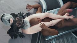 3d android big_penis black_toenails cock_bigger_than_feet cum cum_on_feet dark-skinned_male feet feet_focus foot_fetish footjob interracial male nier:_automata penis precum sexical soles soles_fetish toenail_polish yorha_2b