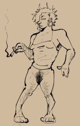 big_nose cigarette cigarette_smoke earrings female female_only hairy hairy_armpits hairy_arms hairy_legs hairy_pussy hoop_ear_ring hoop_earrings look_outside looking_at_viewer loose_clothes pantsless pose posing pussy side_eye smoking vagina xaria_(look_outside)