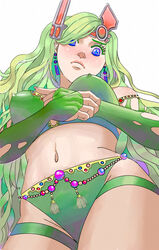 big_breasts blue_eyes breasts earrings female female_only final_fantasy final_fantasy_iv green_hair jewelry navel panties rydia solo