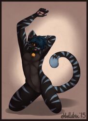 2015 anthro blue_hair collar cuntboy ekbellatrix feline hair intersex male mammal nude pussy sige_(sige) solo stripes