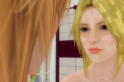 3d bathroom blonde_hair blue_eyes cum dead_or_alive facial_cum futanari helena_douglas human intersex tina_armstrong xnalara xnalara_futanari