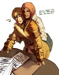 2girls arc_system_works dialogue female flirting giovanna_(guilty_gear) guilty_gear guilty_gear_strive lesbian lesbian_couple millia_rage paper pivotkraner smile table thong undressing_another yuri