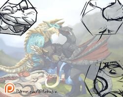 anal anthro blitzdrachin canine capcom character_request close-up dragon fellatio feral fivesome group group_sex hunter_(monster_hunter) kissing knot male mammal monster_hunter monster_hunter_freedom_unite monster_hunter_portable_3rd nargacuga oral orgy original_character patreon rathalos reptile scalie sex shot source_request unfinished video_games wings wolf yaoi year_request zinogre