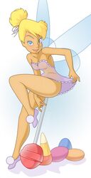 1girls ass blonde_hair blue_eyes blush breasts candy cute disney disney_fairies fairy female lingerie lollipop looking_at_viewer masturbation peter_pan_(disney) ponytail shoes smile solo tapdon tied_hair tinker_bell topknot vaginal_insertion wings