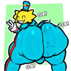 1boy ass ass_focus backsack big_ass big_butt bottom_heavy bubble_ass bubble_butt bulge clap clapping clapping_ass clapping_butt clapping_buttocks clapping_cheeks elkatobobo fat_ass fat_butt fortnite fully_clothed gigantic_ass gigantic_butt huge_ass huge_butt large_ass large_butt looking_at_viewer looking_back looking_back_at_viewer male male_only non-human non-human_only peace_sign smile smiling solo solo_male thick_ass thick_butt toony twerking wonkee_(fortnite) yellow_body yellow_skin
