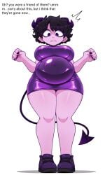 ai_generated bodycon demon_girl demon_horns demon_tail digested_prey digestion digestion_implied full_body jellybean jellybean_(mcyt) jellybean_(youtube) jellybean_(youtuber) looking_down looking_down_at_belly mcyt minecraft minecraft_youtubers purple_dress purple_heels shocked_expression startled tight_clothing tight_dress twitch twitch.tv twitch_streamer twitter twitter_username viewed_from_below vore vore_belly vore_implied youtube youtuber youtubers