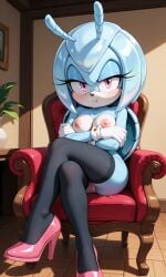 jewel_the_beetle sonic_(series) sonic_the_hedgehog_(series) ai_generated naked_female sitting_on_chair pouting crossed_legs crossed_arms looking_at_viewer