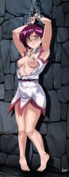 1girls armpits arms_up boobs breasts chains doraemon doraemon:_nobita_no_makai_dai_bouken_(1984) drawfagmona female hourglass_figure miyoko_mangetsu necklace no_bra pointy_chin shackled shackled_wrists shackles sweat sweatdrop sweating thick_thighs thighs tits woman