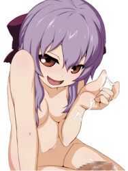 brown_eyes cum hiiragi_shinoa owari_no_seraph purple_hair smiles unseen_male_face