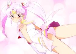 1girls angle ass backside bishoujo_senshi_sailor_moon blush boots bow chibi_usa choker clothing curious double_bun earrings female female_only from_behind gloves jinichu legs long_hair looking_back magical_girl panties panty_shot pantyshot pink_hair pink_panties pink_underwear red_eyes sailor_chibi_moon sailor_outfit skirt small_breasts solo thighs tiara tied_hair twintails underwear uniform upskirt